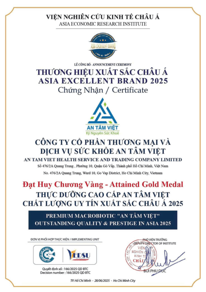 Chứng Nhận Thương Hiệu Xuất Sắc Châu Á 2025 Của Thực Dưỡng Cao Cấp An Tâm Việt
