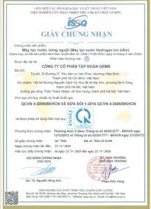 Chứng nhận Hợp Quy - máy lọc nước Hydrogen Ion Kiềm GEMS