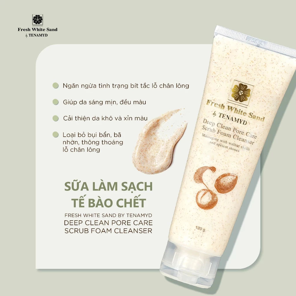Sữa làm sạch tế bào chết - FRESH WHITE SAND BY TENAMYD DEEP CLEAN PORE CARE SCRUB FOAM CLEANSER_5